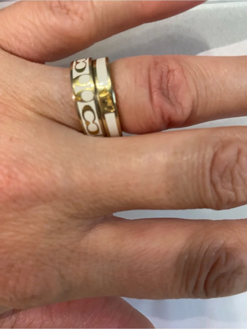 Coach Gold and White Signature Enamel Rings Size 6